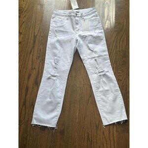Flying Monkey White Distressed Straight Leg Jeans Raw Hem Ripped Denim NWT